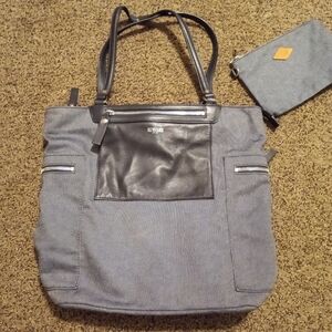 Mz Wallace Tote Bag Leather & Canvas Shoulder Bag Blue Denim Purse